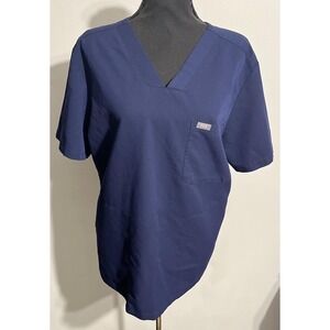 FIGS‎ Scrub Shirt Mens Large Navy Blue Technical Collection V-Neck 3 Pocket Top